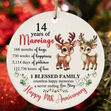 14 Year Of Marriage Ornament Happy 14th Anniversary Reindeer Love Christmas Gift