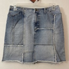 Vintage Faded Glory Womens 10 Blue Frayed Knee-Length Cotton Denim Skirt M1175