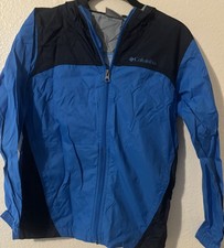 Columbia Jacket Youth Boys Medium 10/12 Blue Hooded Windbreaker Zip Up