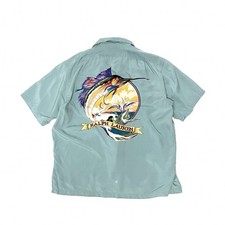 Polo Ralph Lauren Fishing Print Rayon Shirt L Green Vintage Rare