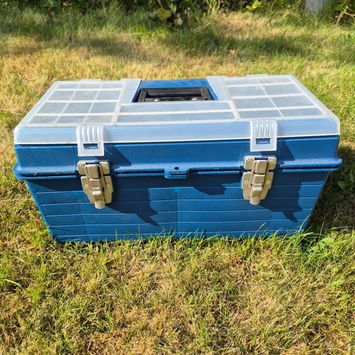 Tool Box 48cm Metal Locks See Through Compartment Lid With Handled Inset