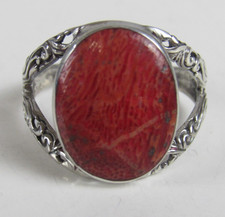 Sponge Coral Solitaire Ring in Sterling Silver Size 9.0 JK078