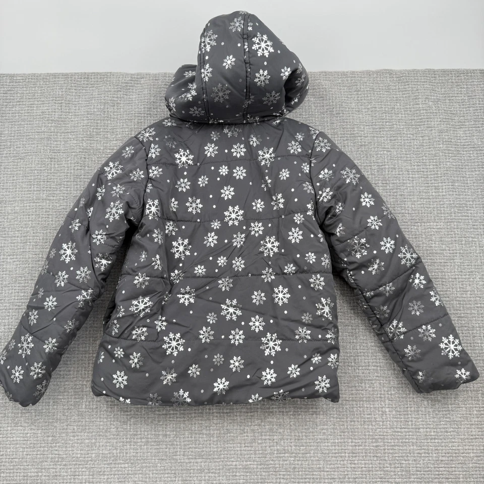 Gymboree Girls Gray Snowflake Puffer Jacket Hooded Winter Coat Size M 7-8 - Image 3 of 4