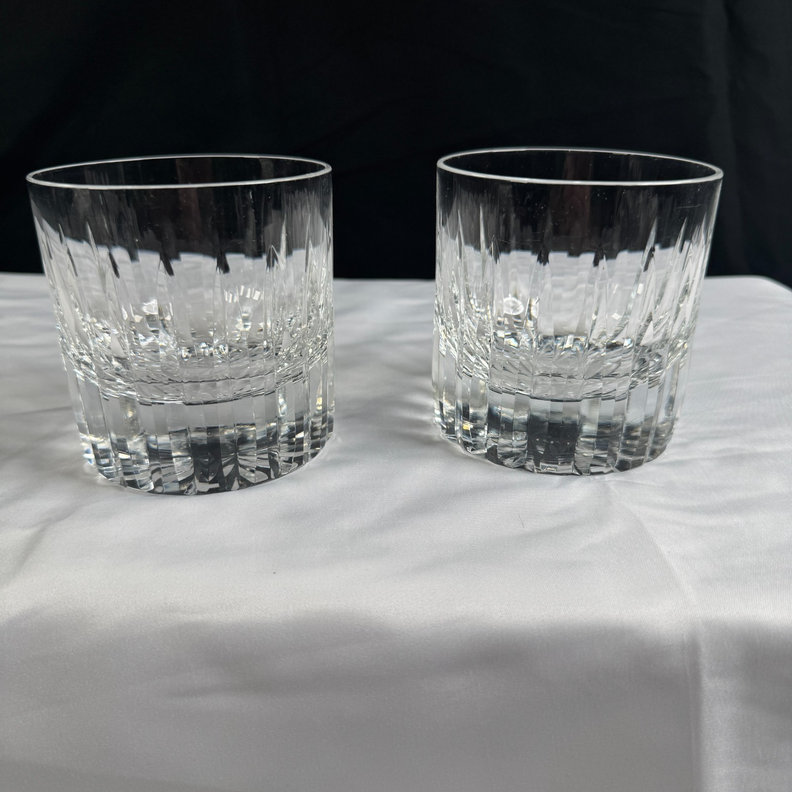 Cut Crystal Rocks Glasses Set 2 Heavy Starburst Base Whiskey Lowball Tumblers