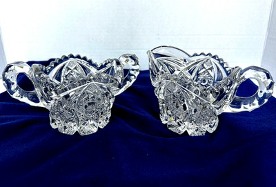 Imperial Glass Co. NUCUT Creamer, Sugar Set, Hobstar Arches Sawtooth 526 EUC