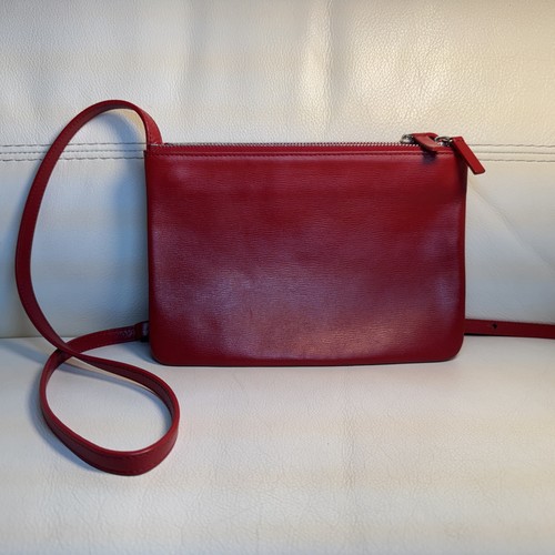 Celine Trio Large Red Leather Crossbody Shoulder Bag Clutch Pouch SEE DETAILS!