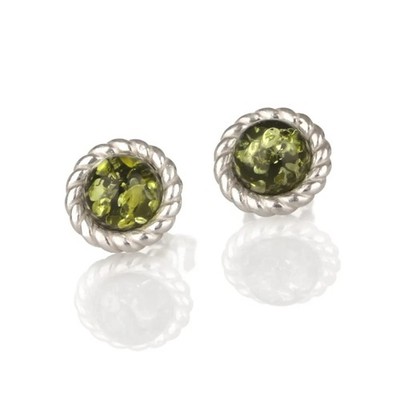 Dainty Green Amber Circle - Irische Ohrstecker aus grünem Bernstein & Sterling S