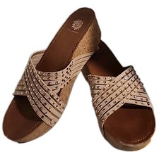 Yellow Box Sophia Strappy Cork Platform Wedge Sandal Slides Blush Size 7 GLW 