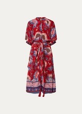 NWT FARM RIO Luang Red Scarves Blue Maxi Shirt Dress Size M Button Front Pockets