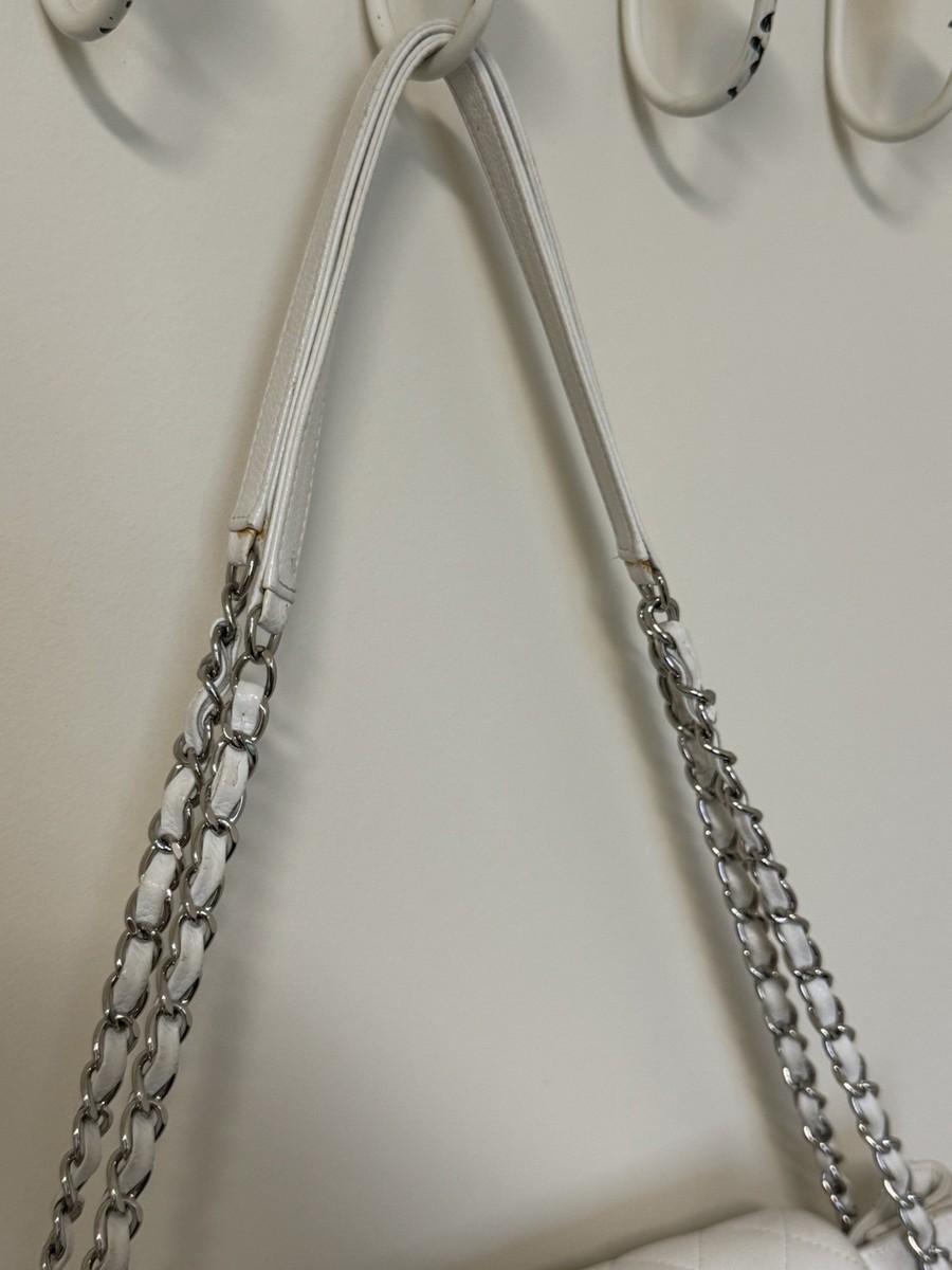 Chanel Quilted White Shoulder Bag | Silver Chain Strap & Hardware