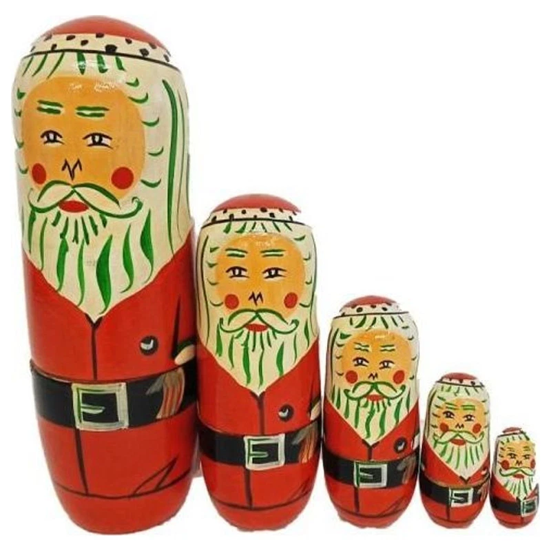 Matrioska Babbo Natale Dipinta 5 Pezzi 15 cm Bambole Russe Collezione, fotografia 3 di 9