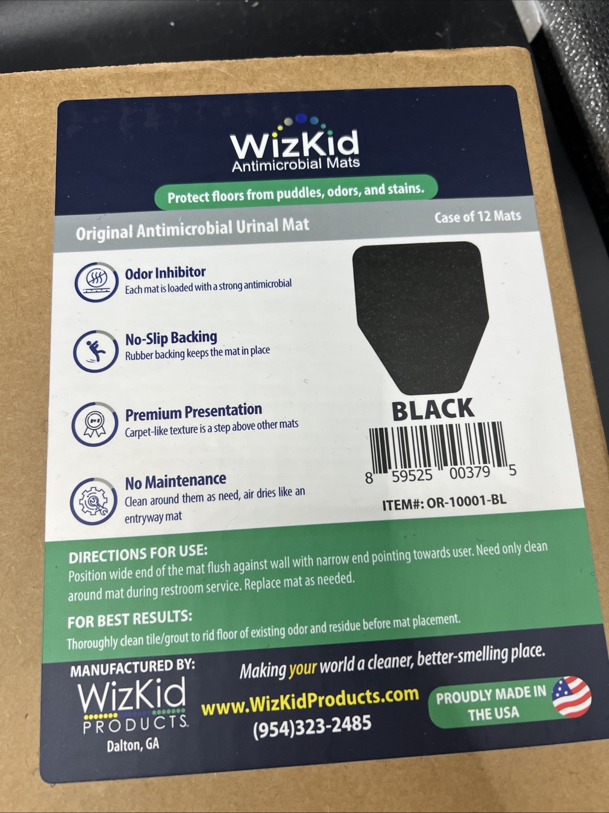 WizKid OR-10001-BL Original Antimicrobial Mat, Black, 12 Mats