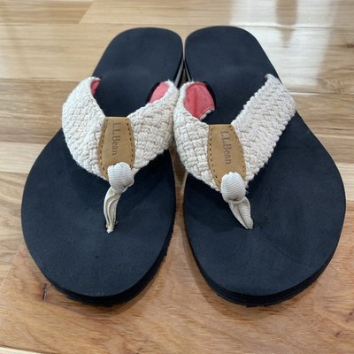 LL Bean Women 10 Med Ivory Woven Canvas Flip Flop Sandals Summer Shoe Beach Life