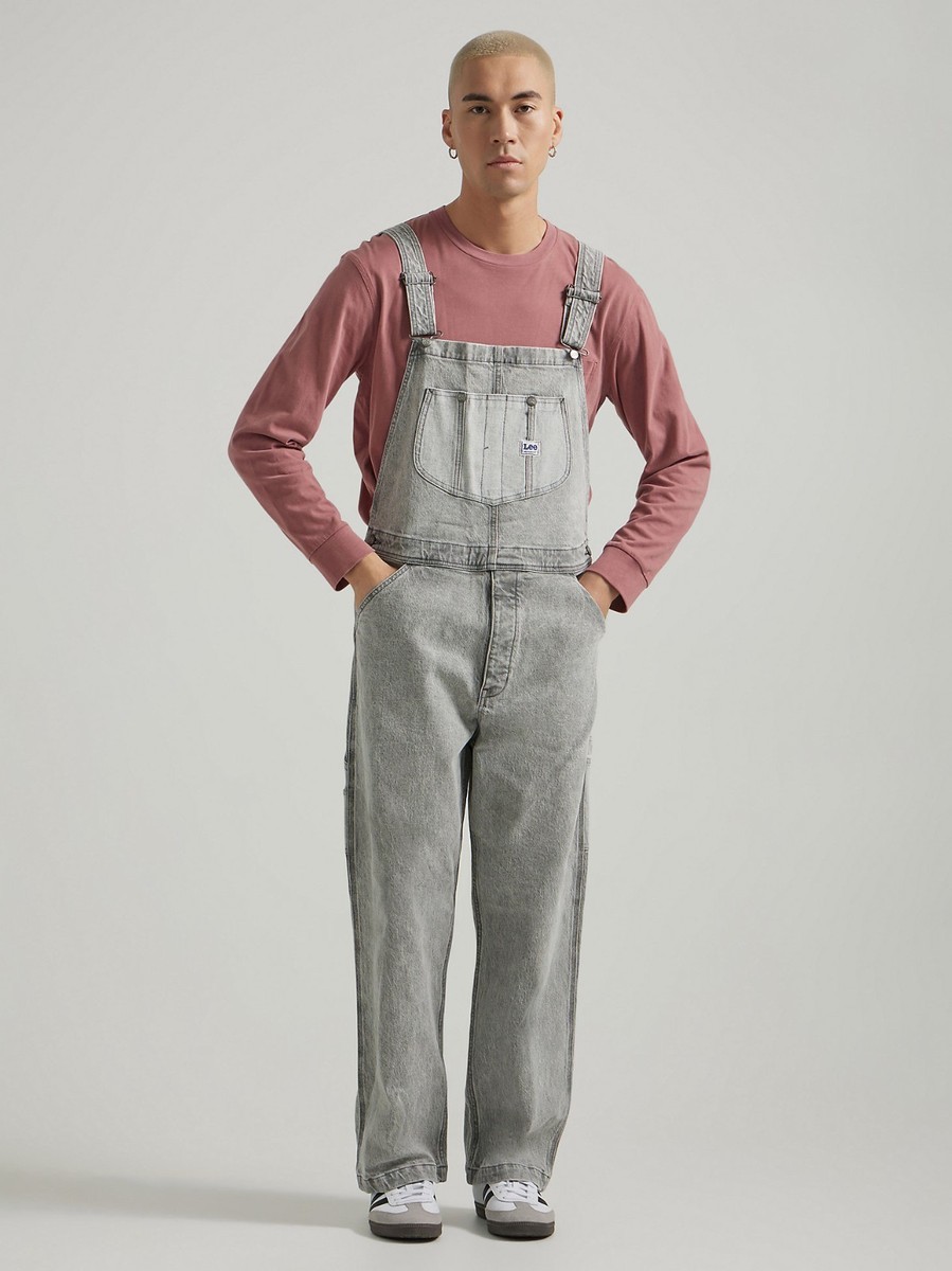 Lee Men's Paneled Bib Denim Overalls All Sizes Classic Design Grey