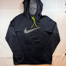Nike Therma FIT Womens Black Pullover Hoodie with Neon Accents Size Medium