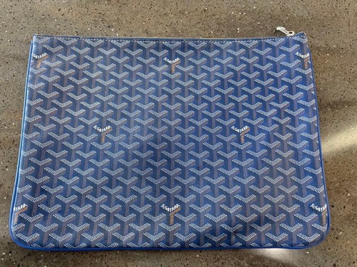 Goyard Senat GM Clutch Bag Pouch Blue Canvas Herringbone Zipper From Japan