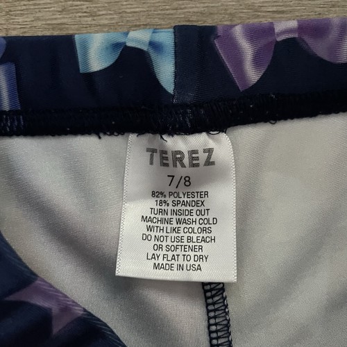 Terez girl’s blue fancy bows leggings, size small 7/8 - Picture 5 of 6