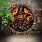 Vintage Halloween Scarecrow Circular 8x8 Aluminum Metal Tin Sign
