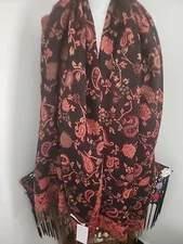 D&G Pashmina Red/Brown/Black Double Sides Cashmere/Silk Blend Scarf Wrap 75”x27”