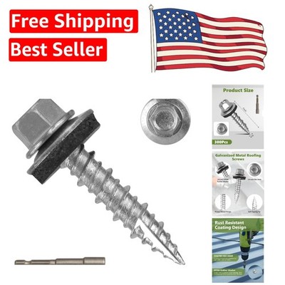 Versatile #10 x 1 Inch Galvanized Roofing Screws - 300 Pack with Washers
