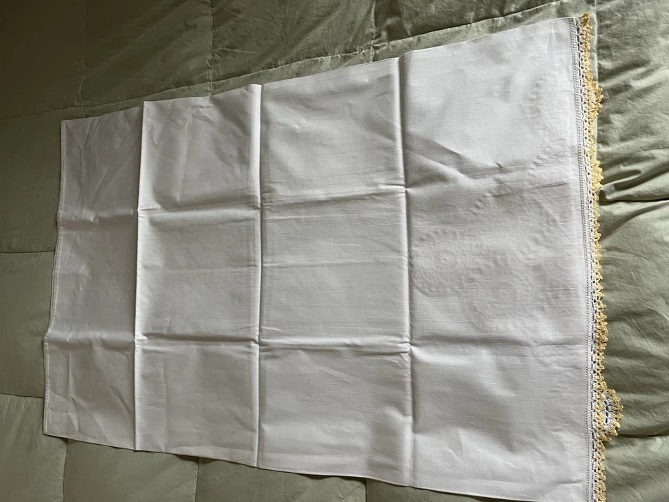 "Fundas de almohada estándar bordadas de colección de gran tamaño blancas hechas a mano de encaje 34 X 22""" Foto 2 de 4