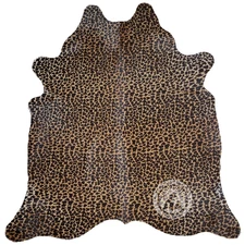 Leopard Printed on Caramel Real Cowhide Rug - Size 6x7'