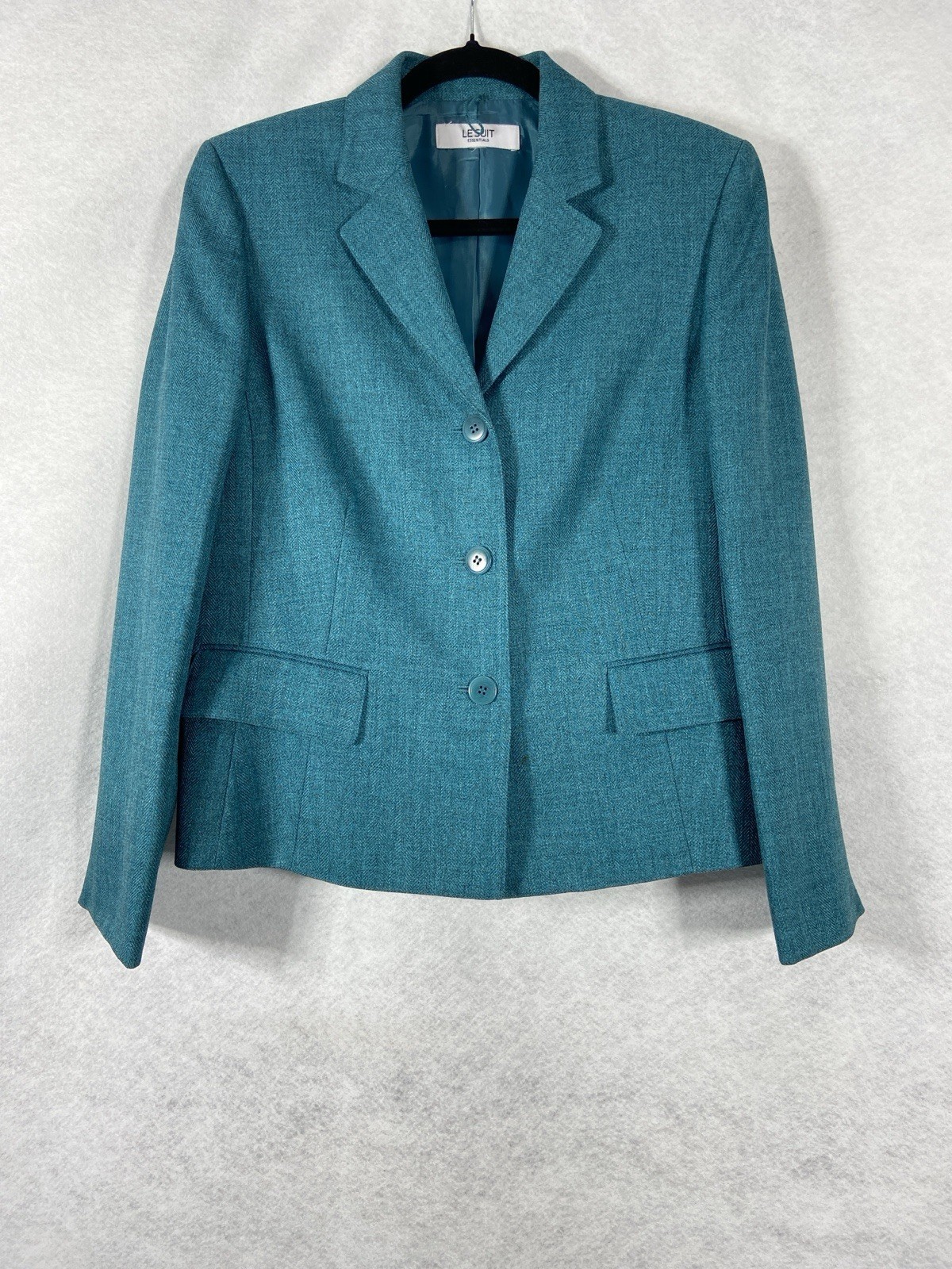 Le Suit 2PC Skirt Suit Women’s 10 Teal Blazer Buttons Long Sleeves Pleated Hem