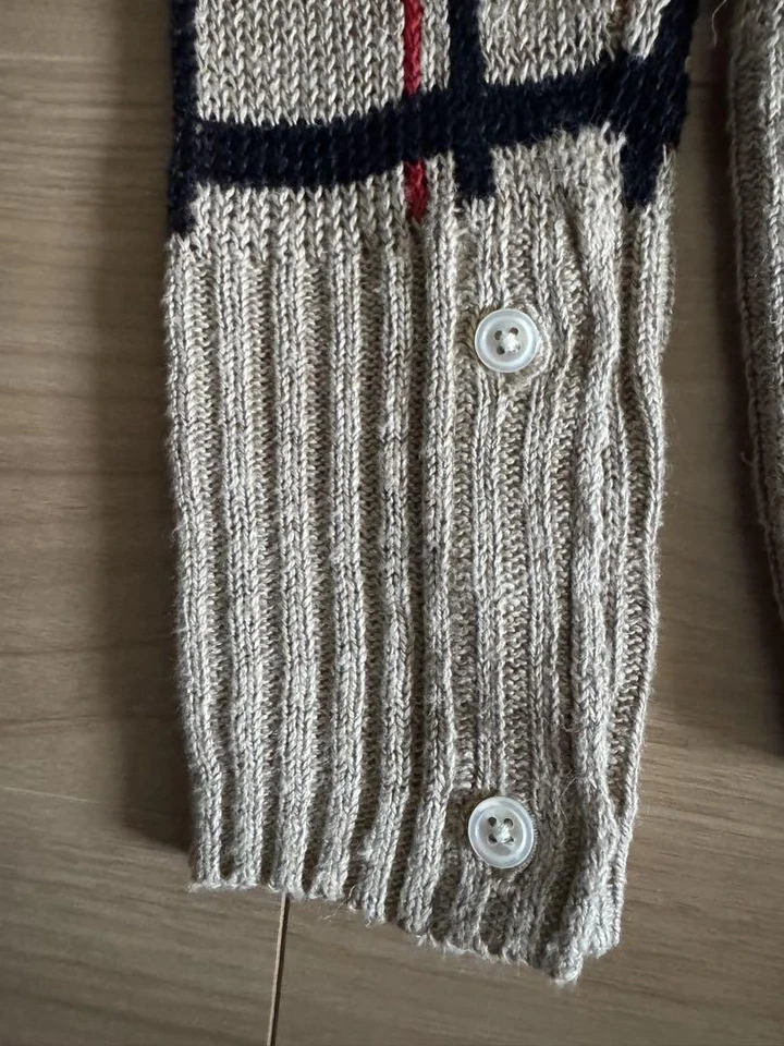 Cardigã Brooks Brothers preto lã xadrez padrão bege abotoado usado - Imagem 4 de 4