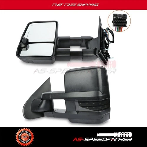 Towing Mirrors Power Heated Smoke LED Turn Signal For 14 - 18 Silverado Sierra