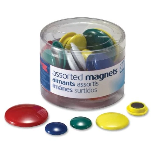 Officemate OIC Magnets Assorted Sizes and Colors 30 per Tub 92500