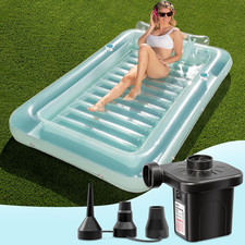 85x57 In Inflatable Tanning Pool with Air Pump, Sun Lounger Cyan Beach Set