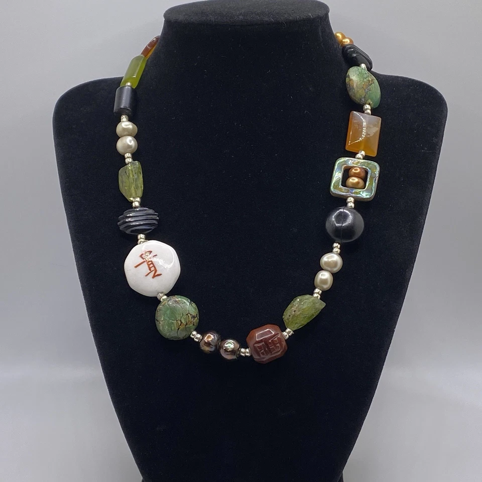 Collar Raro Glory’s Hecho a Mano Artesanal Tema Asiático Perla Genuina Turquesa 925 Foto 2 de 4