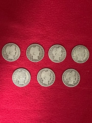 US Barber Half Dollars -  7 Coins   - Fine Silver - Fine Details - Junk Lot