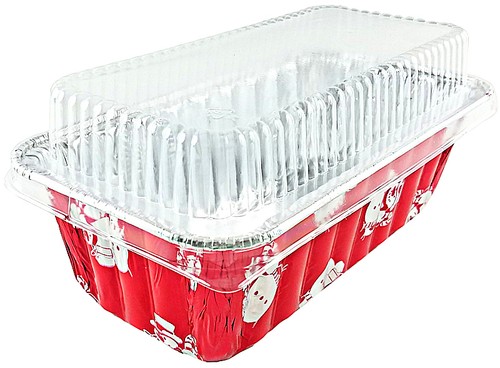 PACTOG 2 lb. Red Aluminum Foil Holiday Christmas Loaf Bread Pan w/Clear Dome Lid - Picture 23 of 81