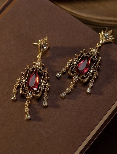 Vintage Style Red Rhinestone Elegant Dangle Tassel Earrings* - Picture 3 of 5
