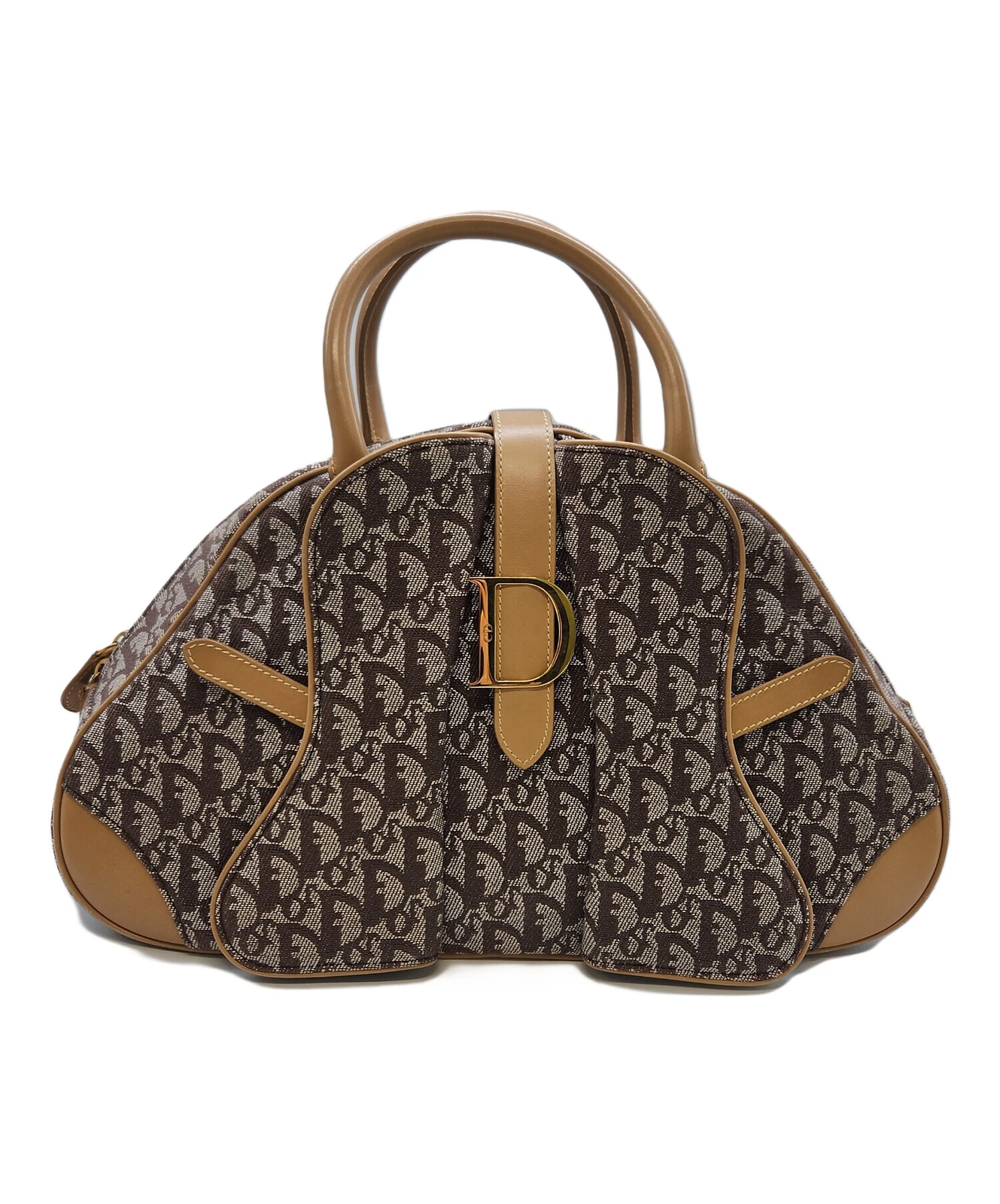 Sacoche de selle double Christian Dior beige x gris