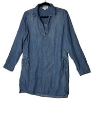 Anthropologie Cloth & Stone Mini Tunic Dress Women Medium Blue Denim Long Sleeve