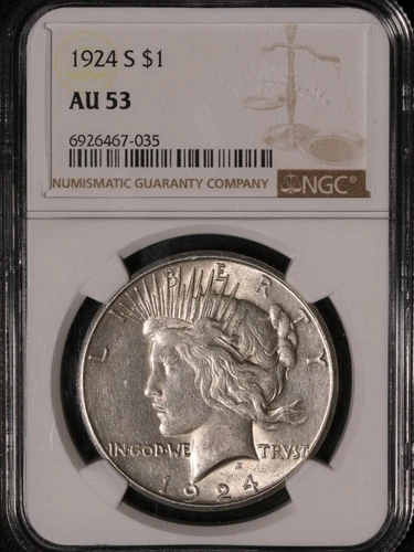 1924 S NGC AU53 Peace Silver Dollar Item#P20301