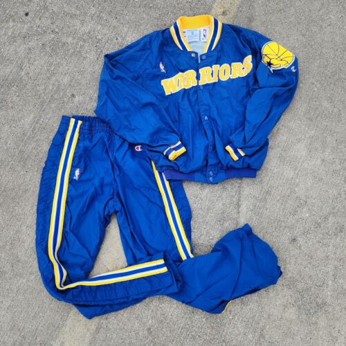 Champion Vintage Golden State Warriors Basketball Warmup Jacket & Pants 90s S - Afbeelding 1 van 12