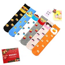 6 Pairs Kids Girls Knee High Cotton Socks Cartoon Christmas Long Boot Stockings