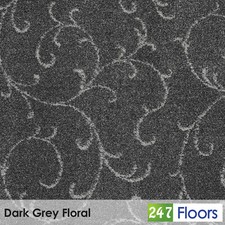 Dark Grey Floral Wilton Carpet 11mm Woven Back Pattern Dining Room Lounge