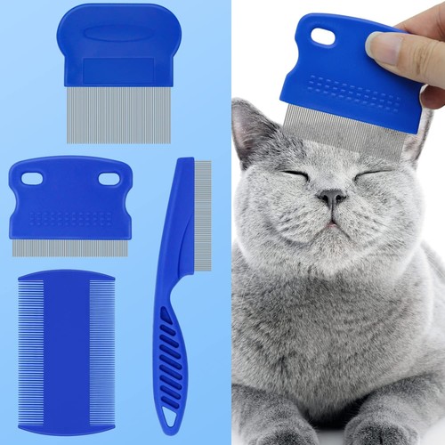 4 Piece Cat Dog Flea Comb Tear Stain Remover Grooming Comb Plastic, Metal Teeth
