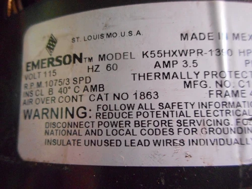 Emerson  K55HXWPR-1390 Blower Motor 115V 1/4HP 3SPD 1075RPM 1863
