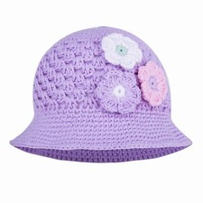 Kids Three Flower Hand Crochet Cotton Floppy Hat Girls