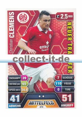 Match Attax Extra 14/15 - 474 - Christian CLEMENS- Neuer Transfer