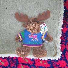 Artic Circle Enterprises Brown Moose Elk Stuffed Animal Blue Purple Sweater tag