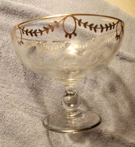 Antique silver overlay etched-glass compote