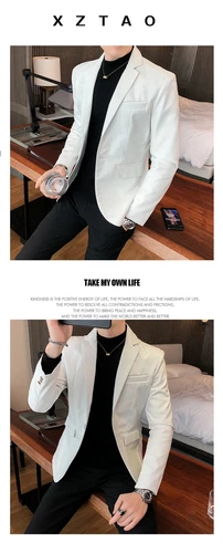 Weiße Herren Anzug Lederjacke / Herren Anzug Blazer Elegant Business Mantel - Bild 19 von 27