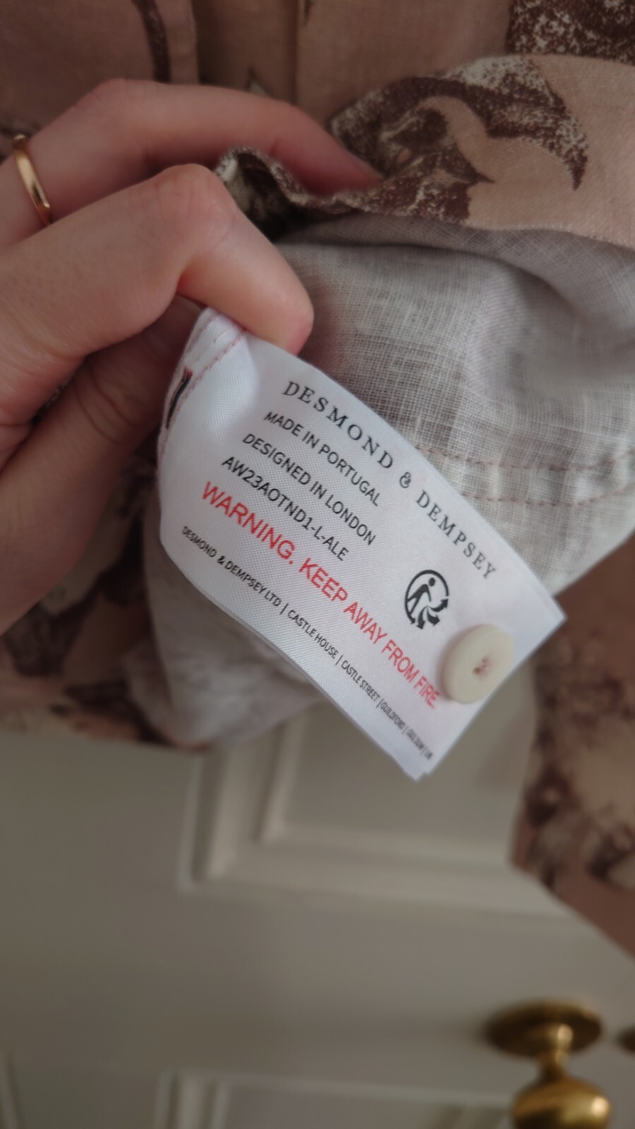 Desmond & Dempsey Pocket Pyjama Shirt Only Night Bloom Print Rose Latte Linen S