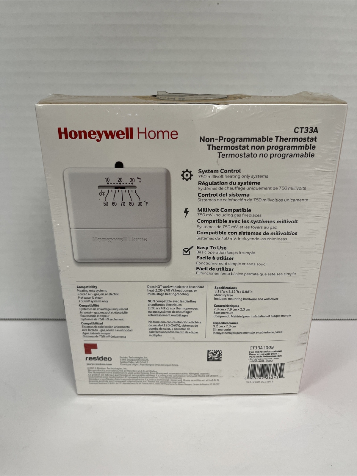 Honeywell CT33A HeatOnly Millivolt Thermostat Gas Fireplaces Non